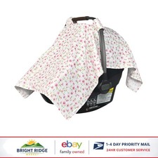 Breathable Baby Car Seat Cover - Pink Leaves Design, 100 Organic Cotton Fabric