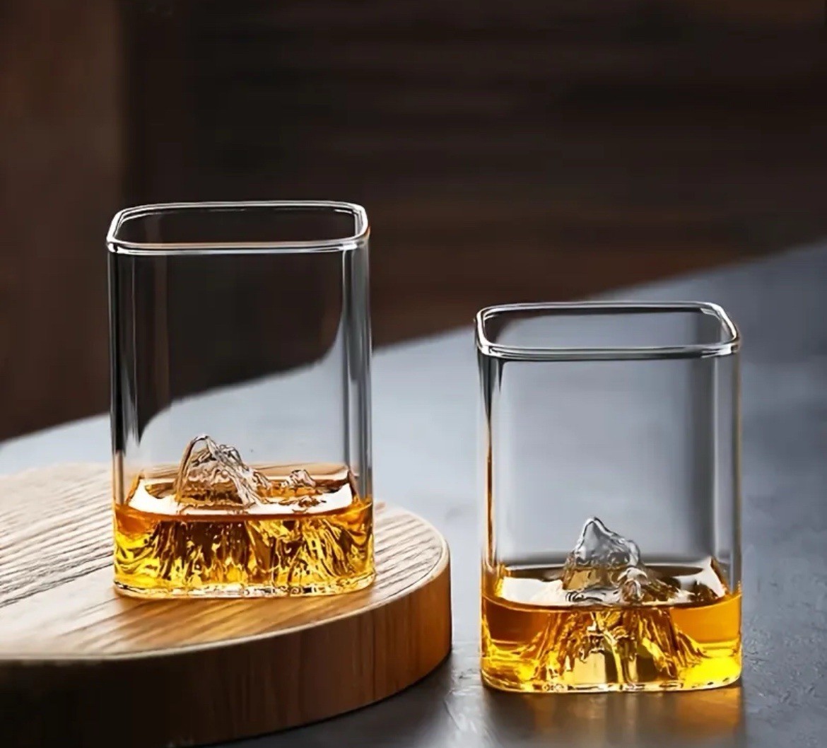 2 Glass Whiskey 3D Peaks Mountain Bar Rocks Glasses Square Mouth Sipping Japan