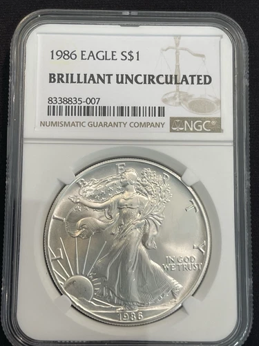 BU 1986 American Silver Eagle $1 NGC Brilliant Uncirculated Brown Label