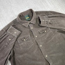 Prana Corduroy Shirt Men Medium Pearl Snap Button Brown Cotton Outdoor Hiking