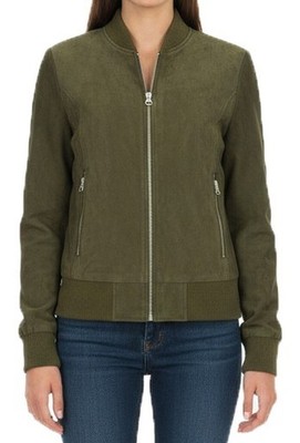Damen-Bomberjacke aus feinem Ziegenveloursleder, lässig tailliert Varsity-Stil Layla