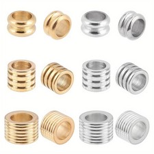 1box 12pcs 304 Stainless Steel Beads Large Hole Beads Grooved Column Mixed