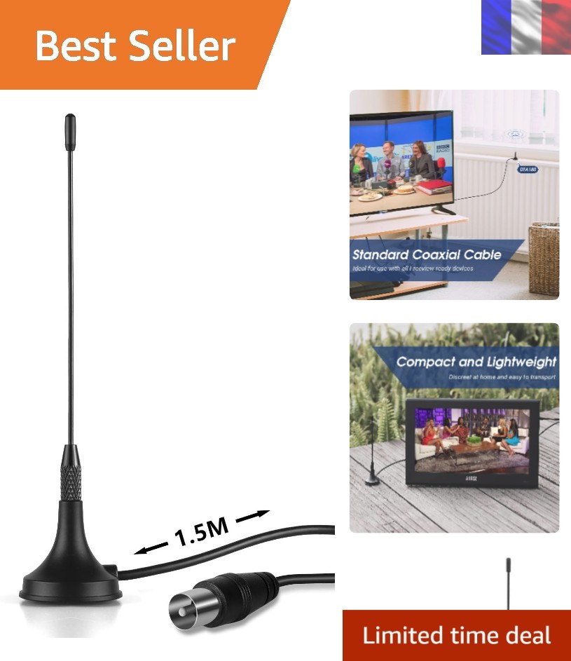 Antenne TNT HD intérieure pour zone blanche avec socle aimanté anti-coupure