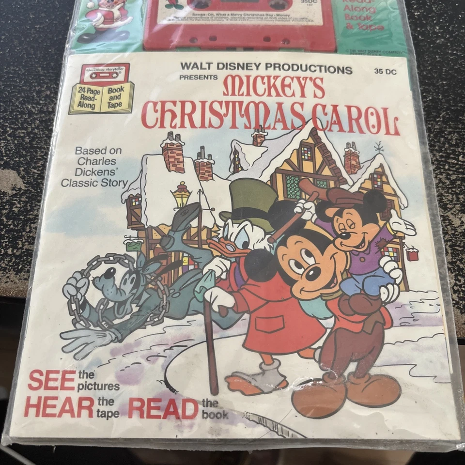Walt Disney Mickey’s Christmas Carol Book w/ Read-Along Audio Cassette Tape New - Image 4 of 4