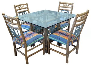 Mortensen Designs, Inc “The Rainbow Collection” Hickory & Glass Table, 4 Chairs