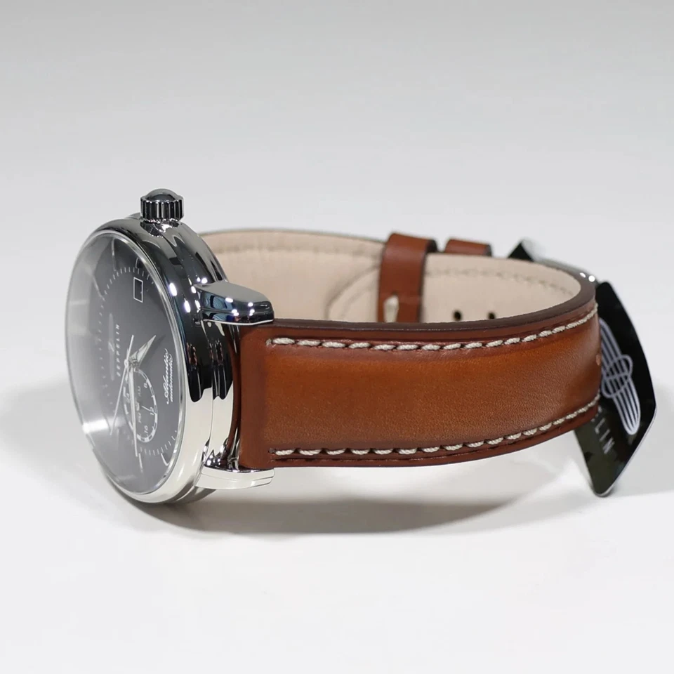 Reloj para hombre Zeppelin Atlantic automático esfera azul correa de cuero marrón 8470-3 Foto 4 de 4