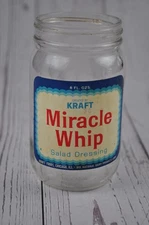 Vintage Miracle Whip Jar Empty Small 8 Ounce 