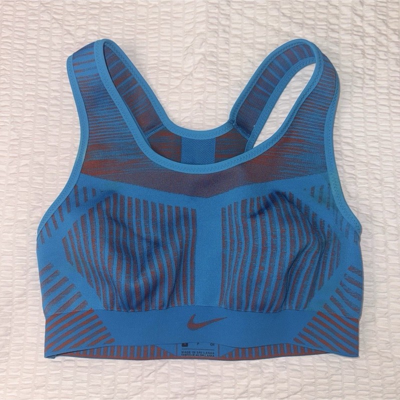 Nike Blue Striped Knit Racerback Wireless Sports Bra Pullover Women’s S