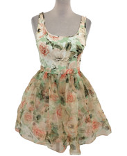 Alice + Olivia Women's Mini Dress Size 4 Green Mix Floral Tulle Skirt Zip New