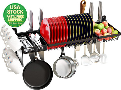 Adjustable Stainless Steel Wall Mounted Dish Drying Rack over Sink Black