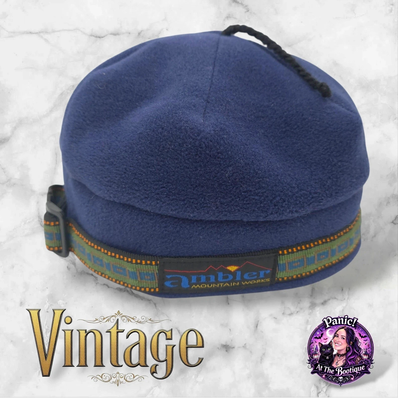 Vintage Ambler Mountain Works Fleece Hat Beanie Blue Polartec 90s Retro Gorpcore