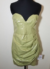 Asos Design Lime Green Faux Leather Strapless Mini Dress Size 8 Bodycon Sexy NWT