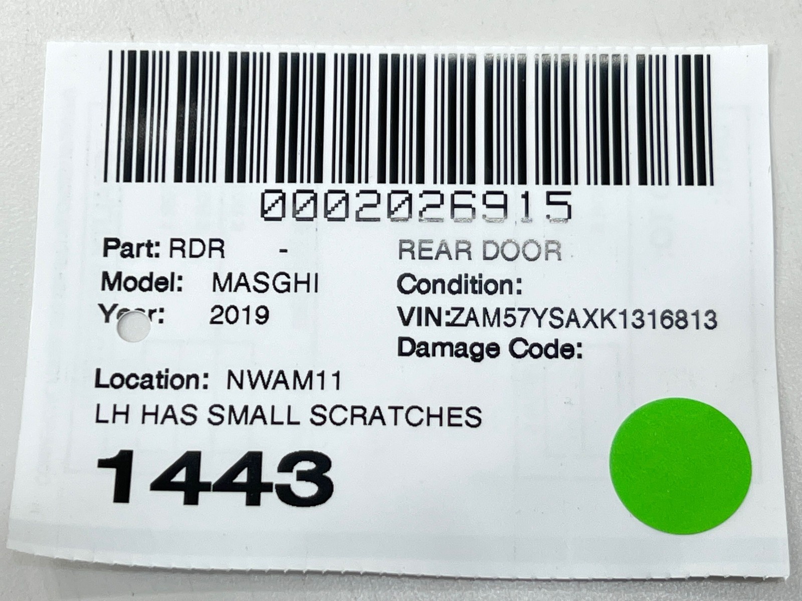 2014 - 2024 MASERATI GHIBLI REAR LEFT DRIVER SIDE DOOR SHELL OEM WHITE_BIA