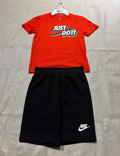 Nike Kids 2-Piece T-Shirt  Shorts, Size 6, Just Do It Black/Red, Brand New