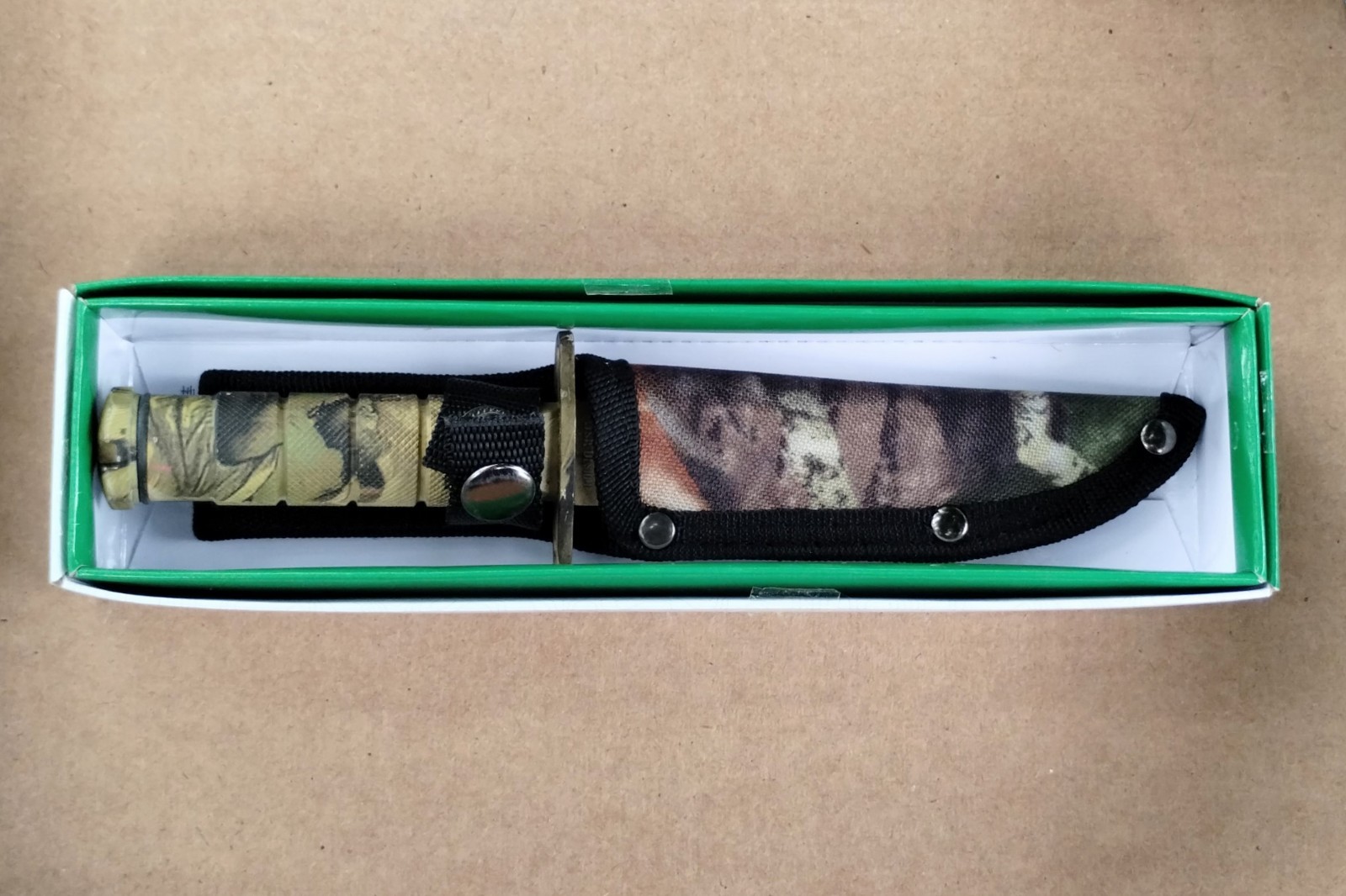 Forest Camo 8.5" Fixed Blade Survival Knife Aluminum Handle Compass Camping Kit