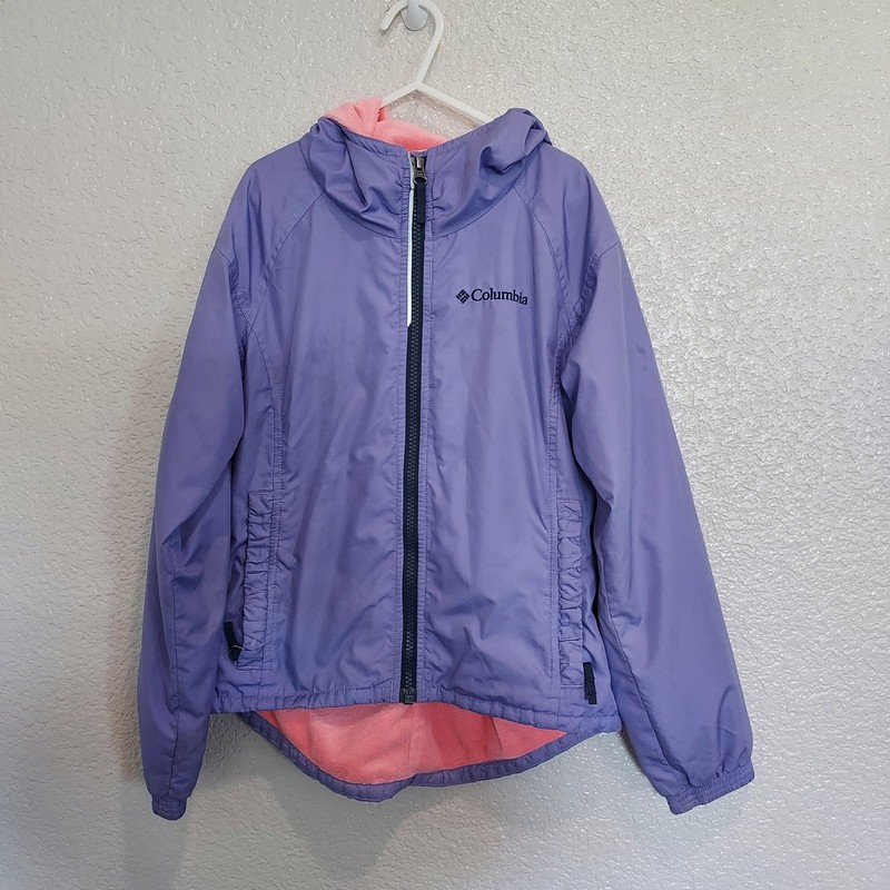 Columbia Purple Zip Nylon Jacket Fleece Lined w/Hood Size S - Girls 6/7