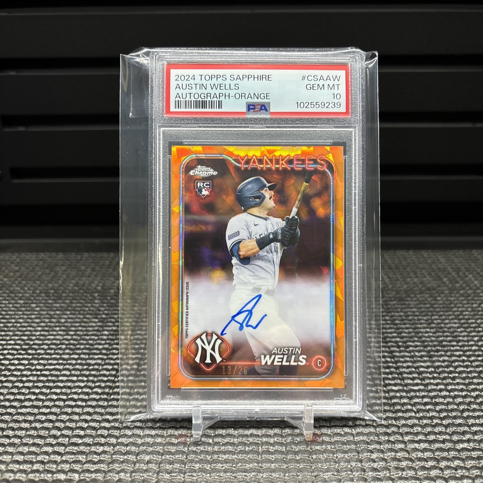2024 Chrome Sapphire Edition Orange Auto 13/25 Austin Wells Rookie PSA 10
