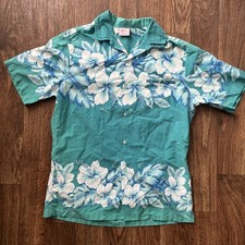 Vintage Kalena Fashions Hawaii Aloha Shirt Floral Green Blue Mens M