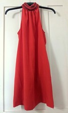 ZARA Basic Red Sleeveless Short Summer Dress with Beaded Halter Neck Size XS