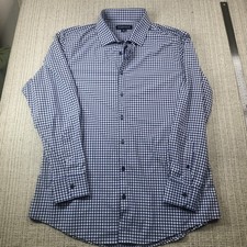 Mizzen Main Shirt Mens XL Blue Gingham Trim Fit Performance Dress Long Sleeve