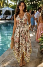 H&M Halter Dress Maxi Handkerchief Bandana Long High Slit Uneven Hem 6/8 Beachy