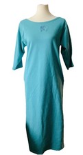 CYPRESS TSHIRT Dress (S) Long, Slits, 3/4 Sleeve Turquoise, Pockets Cozy Comfy