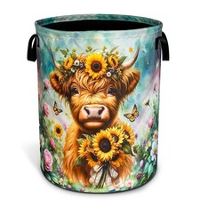 Highland Cow Laundry Basket Brown Longhorn Cattle Oxford Cloth Laundry Hamper...