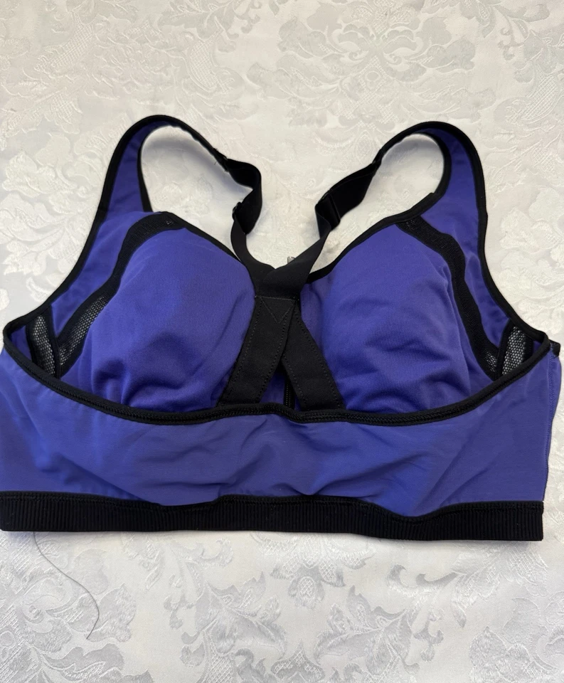 Victoria’s Secret VSX Sports Bra 38DD Knockout Front Close Purple Black - Image 4 of 4