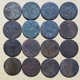 Netherland East Indies VOC Lot of 16 pcs 1 Duit West Friesland Mixed years #1