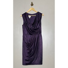 Suzi Chin Maggy Boutique Purple Draped Cowl Neck Sheath Cocktail Dress Size 8