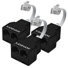 Telephone Cable 2 Way Splitter 3 Pack RJ11 6P4C Phone Line Cord Adapter with 3