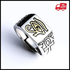 Mens Silver Color Retro Eye of Horus Egyptian...