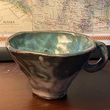 New Multicolor Clay Cup Glazed Inside and Outside, Handmade D: 4.5'', H: 3''