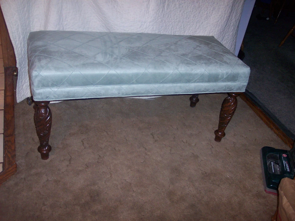 Banco de extremo de cama francés tallado en roble torcido (BN-17) (BB-9) Foto 3 de 4