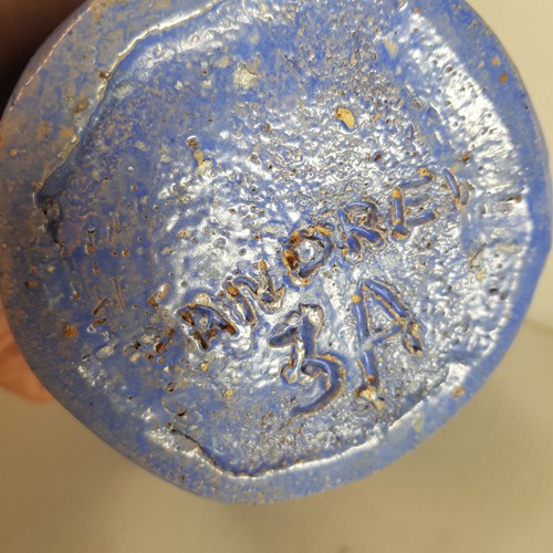 Vintage Pottery Vase Blue & Black Signed Andre To Base MCM - Picture 9 of 10