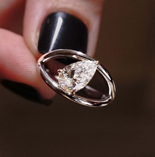 2 CT Pear Cut Moissanite Split Shank Engagement Ring For Women 14K White Gold