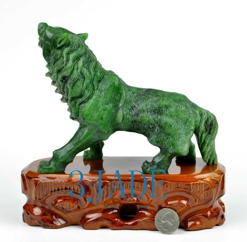 Estatua de lobo de jade/coyote tallada detallada animal salvaje de nefrita verde - Imagen 5 de 8