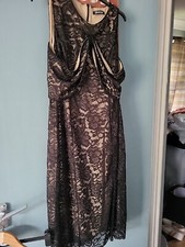 Kaleidoscope Size 16 Black Lace Sleeveless Knee Length Dress (523/8/v)