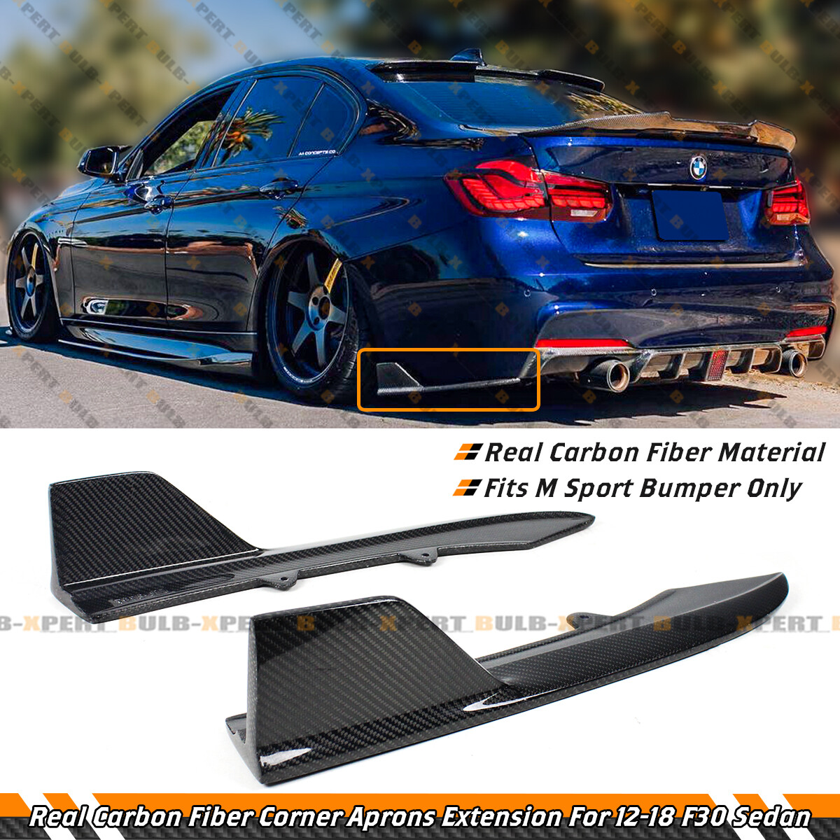 For 12-18 BMW F30 M Sport Carbon Fiber Rear Bumper Side Corner
