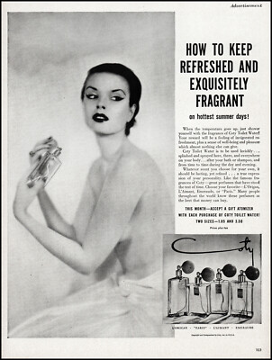 #ad 1950 topless Lady photo using Coty toilet water spray vintage print ad LA44 $37.00