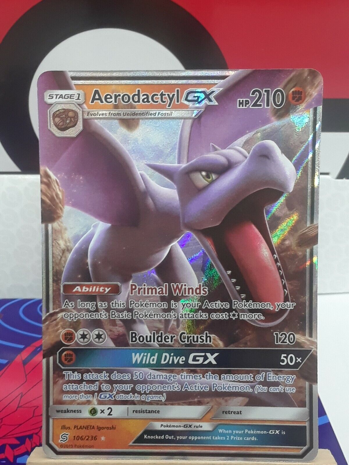 Aerodactyl GX 106/236 Unified Mind Full Art Ultra Rare Pokémon Card Near  Mint