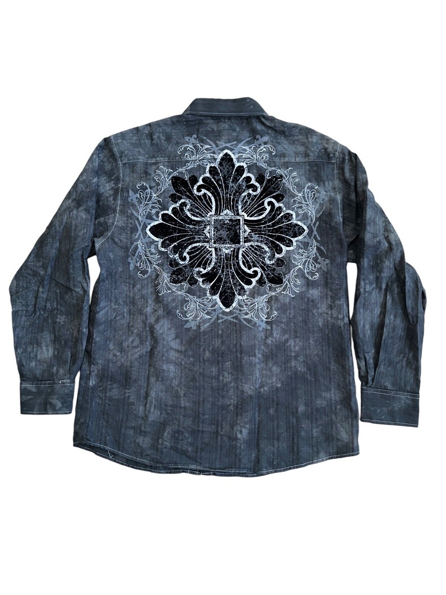 LanaTシャツ Eighty Eight Men's Size L Button Up Chenille Graphic Gray