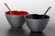 Echizen Urushi Japanese Lacquered Soup rice bowl & scoop set of 2 made in japan