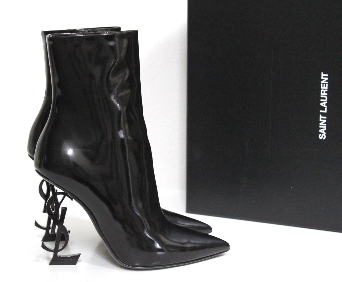Scarpe stivaletti Saint Laurent Opyum a punta logo YSL tacco nuove tg 6 36 5