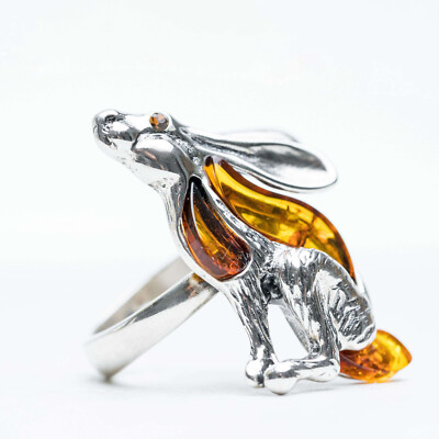 Ostsee Bernsteinhase Ring Silberhase Kaninchen Ring Hase verstellbarer Ring Schmuck