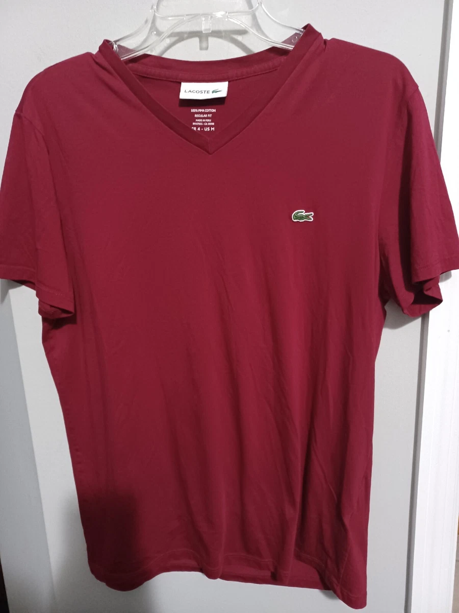 Lacoste Bordeaux Short Sleeve Pima Cotton V Neck Jersey T Shirt