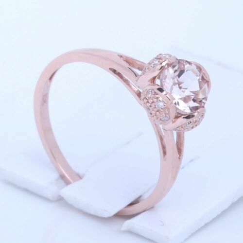 10k Rose Gold Pave Morganite Diamonds Jewelry Round Cut Engagement Fine Ring - Picture 1 of 7