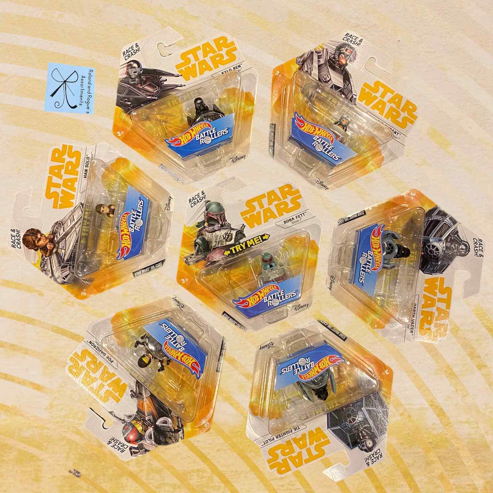 Hot Wheels Battle Rollers Star Wars 8-ct Yellow Card and Red Card Set Bundle