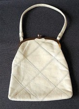 Vintage Jane Shilton 1971 White Leather Purse Elbief Stamped Gold Frame