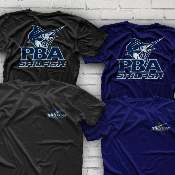 Sail Fishing PBA Fish Logo Front Back 2-Side Tee Special Fishing Rod T-Shirt HQ